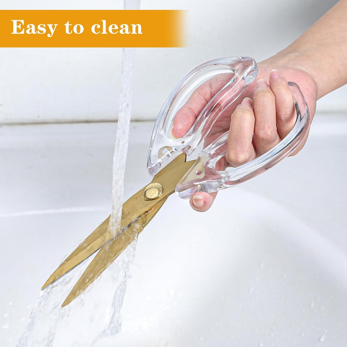 Kitchen Shears, 8 Inch Gold Scissor, Cooking Scissor, Cheese Scissors, Meat and Poultry Shears, Dishwasher Safe, Acrylic Handle Scissors, All Purpose Stainless Steel Utility Scissor（Clear）