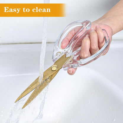 Kitchen Shears, 8 Inch Gold Scissor, Cooking Scissor, Cheese Scissors, Meat and Poultry Shears, Dishwasher Safe, Acrylic Handle Scissors, All Purpose Stainless Steel Utility Scissor（Clear）