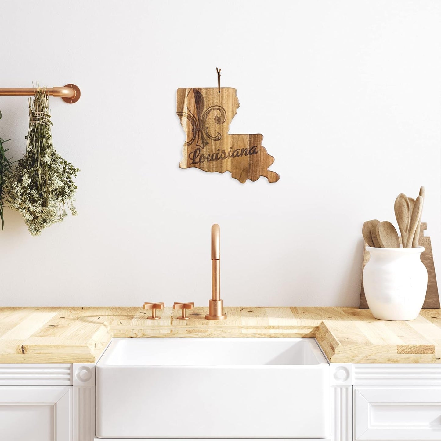 Totally Bamboo Rock & Branch Origins Series New York State Shaped Cutting Board and Charcuterie Serving Tray, Includes Hang Tie for Wall Display