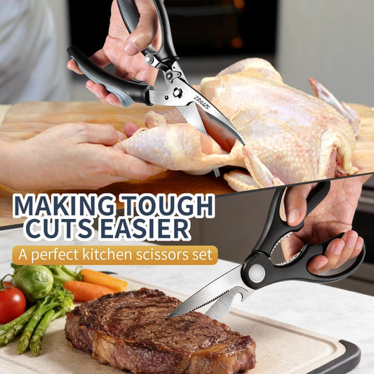 2-Piece Kitchen Scissors Set, Heavy Duty Detachable Food Grade Poultry Shears for Chicken Bones/Fish Scale & Lightweight Multipurpose Shears with Bottle Opener/Walnut Cracker/Vegetables/Meat