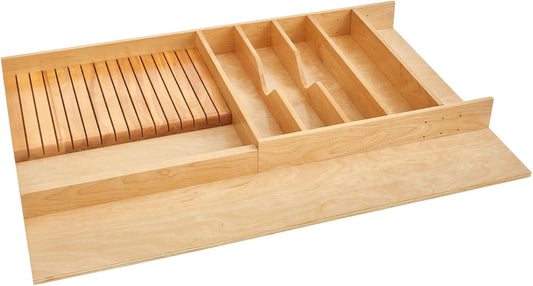 Rev-A-Shelf Trim-to-Custom-Fit Wooden Kitchen Drawer Divider and Knife Block Utility Holder Tray Organizer Insert, 33.13 x 22 In, Maple, 4WUTKB-36SH-1