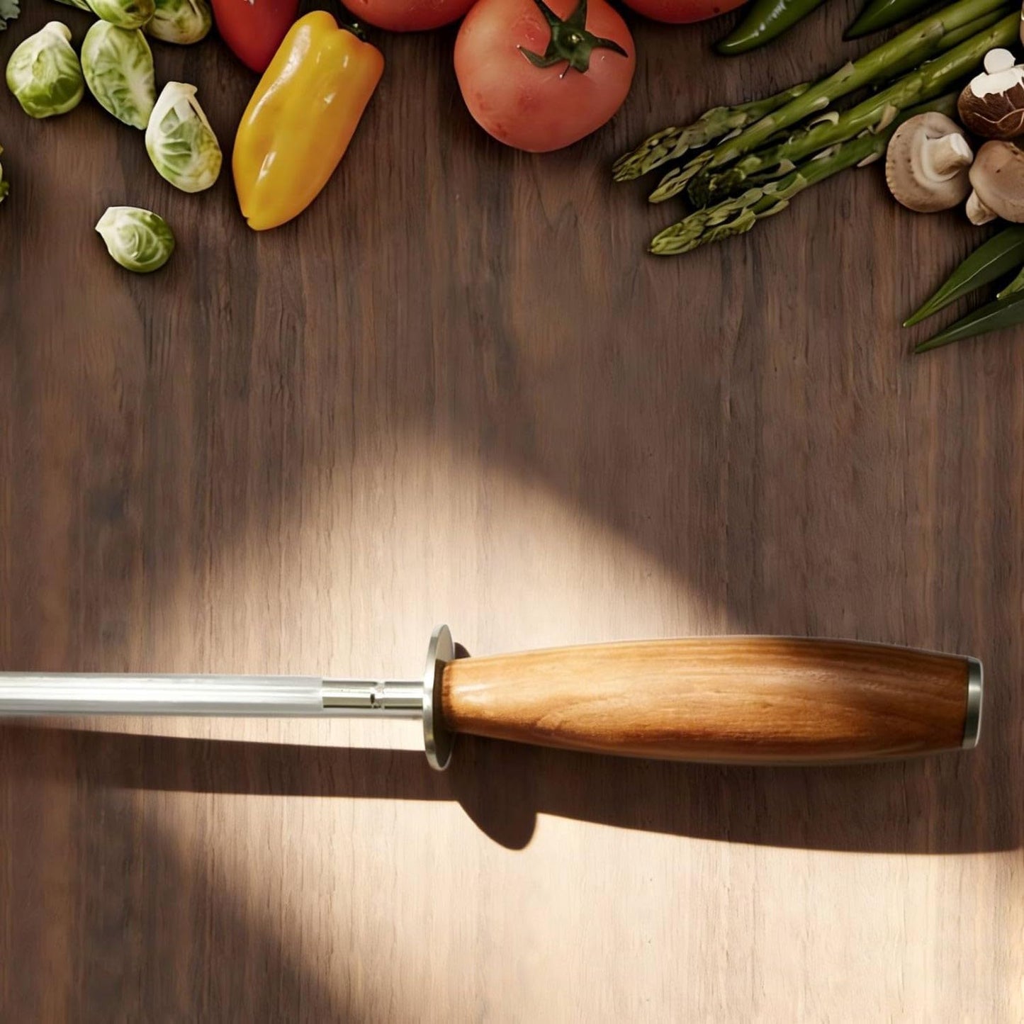 Kangdelun 8" Sharpening Steel - Professional Honing Rod for Kitchen Knives, High-Carbon Steel Rod, Heat-Treated Natural Ash Wood Handle, Premium Gift Box