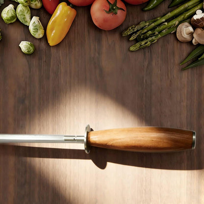 Kangdelun 8" Sharpening Steel - Professional Honing Rod for Kitchen Knives, High-Carbon Steel Rod, Heat-Treated Natural Ash Wood Handle, Premium Gift Box