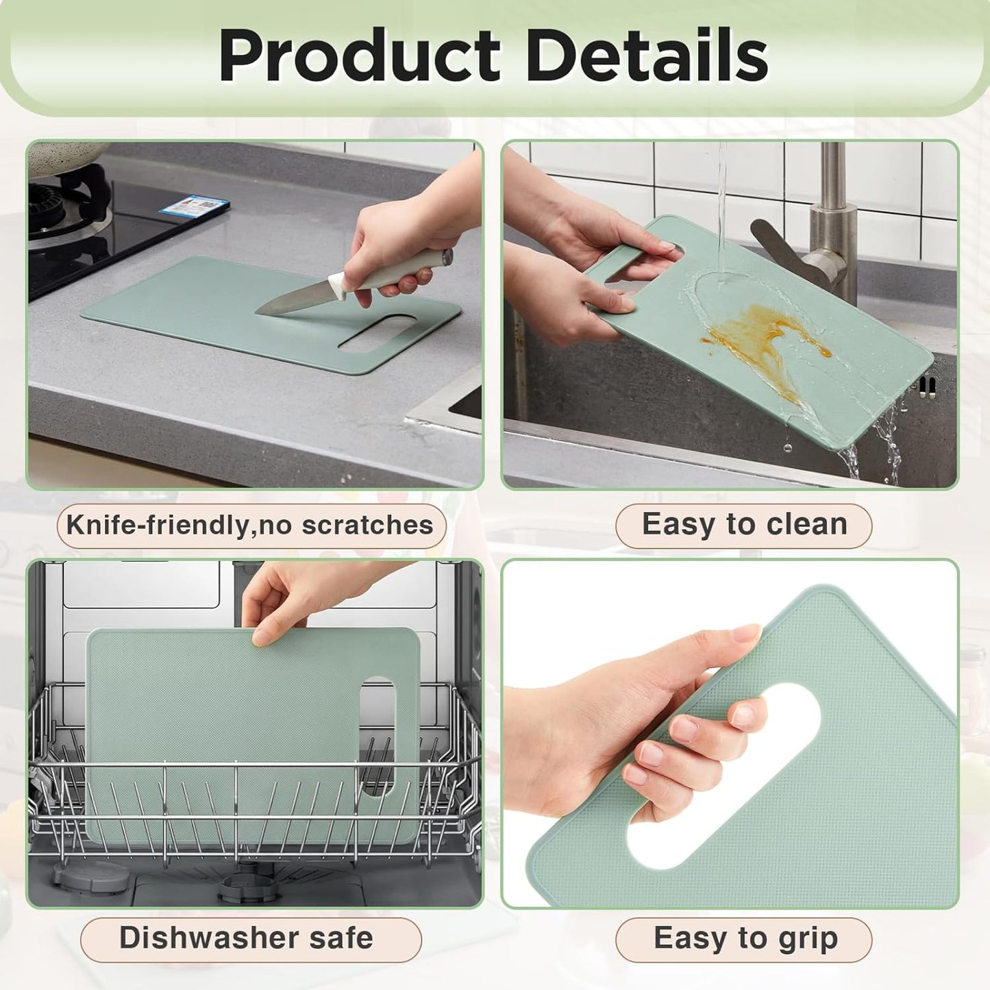 Ziliny 3 Pcs Flexible Small Cutting Boards for Small Kitchen, Thin Plastic Cutting Board Set with Easy Grip Handle, Space Saving Colorful Boards for Apartment, Rv, Meat, Vegetables