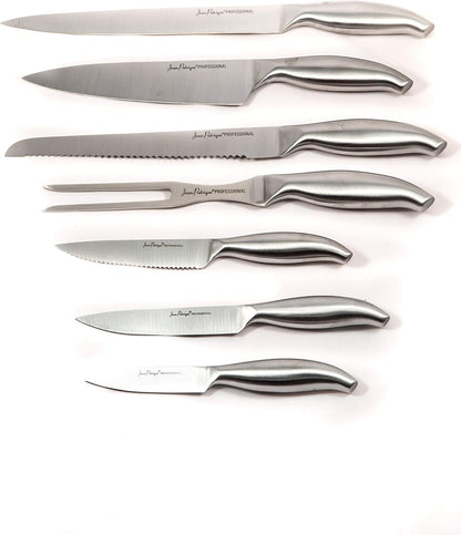 Jean-Patrique Chopaholic Kitchen Knife Set with Block - All Purpose Collection & Wooden Stand - Utility, Paring, Serrated, Bread, Slicing Knives - Sharp & Dishwasher Safe