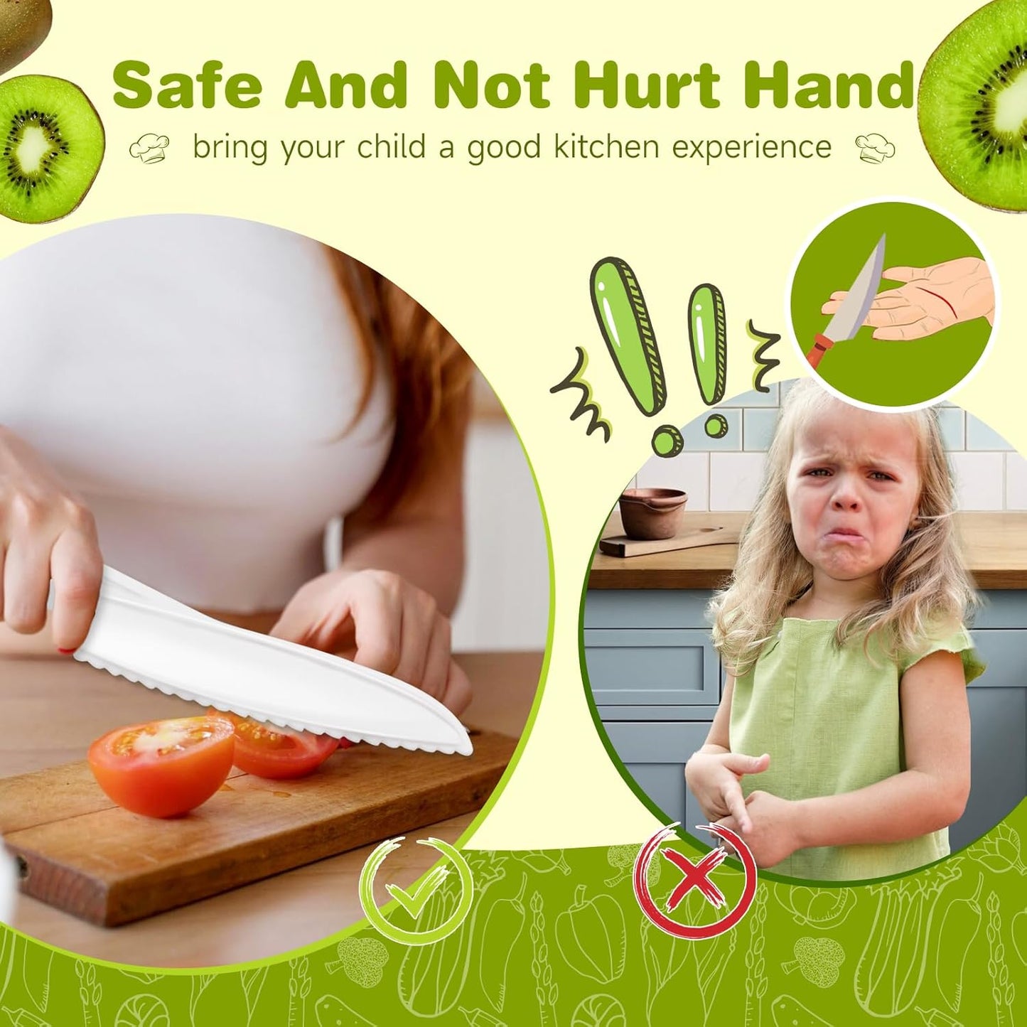 Suhctuptx Toddler Knife Set, Kids Knife Set for Real Cooking, Kid Safe Knives with Cutting Board Crinkle Cutters Montessori Kitchen Toys, Toddler Girl Gifts Age 3 4 5 6 7 8 Year Old