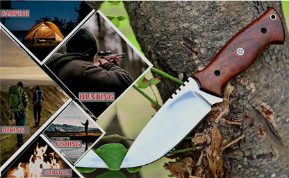 Fixed Blade Hunting Forged Tracker Knife - 8 Inches Carbon Steel Razor Sharp Blade Full Tang Bushcraft Knives with Premium Leather Belt Sheath. Used For Hunting Outdoor Camping, Hiking, Skining Knife.