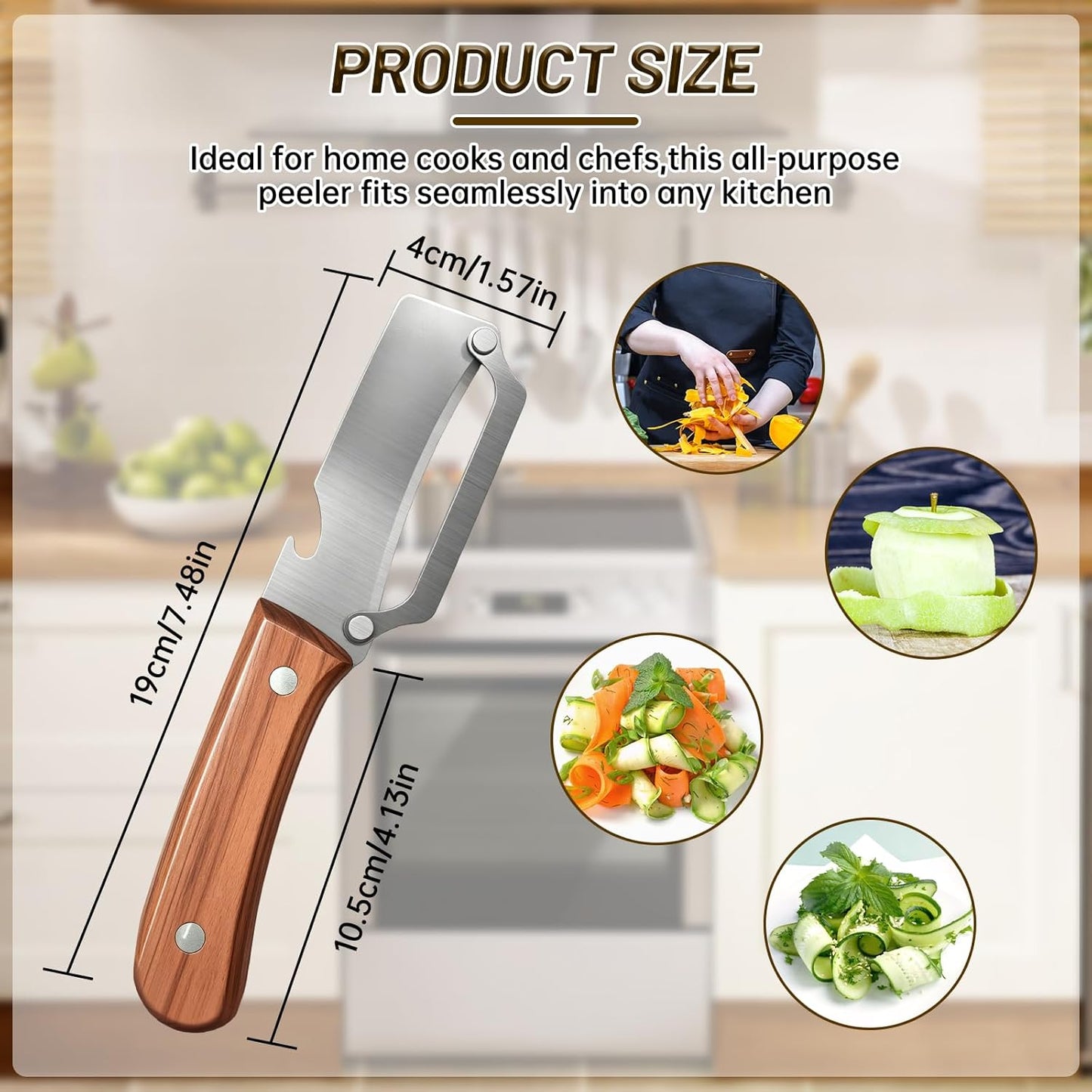 Multi-Functional Vegetable Peeler For Kitchen,2-In-1 Stainless Steel Veggie Peeler Knife With Wooden Handle And Bottle Opener,For Fruit Pumpkin Peeling Potato Carrot Veggie Peeler-2pcs
