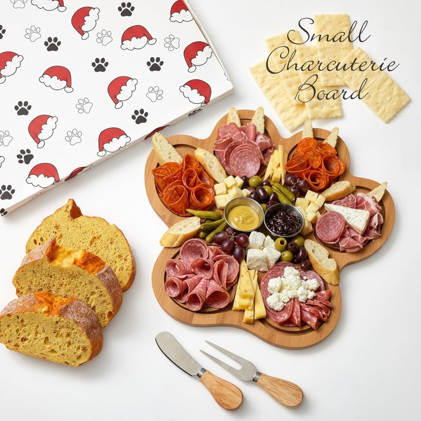 Ziliny Dog Paw Charcuterie Board Gift Set with Knives, Paw Print Cutting Cheese Board Dog Lovers Gifts for Women Acacia Wooden Puppy Platter for Christmas Housewarming Pet Lover Kitchen