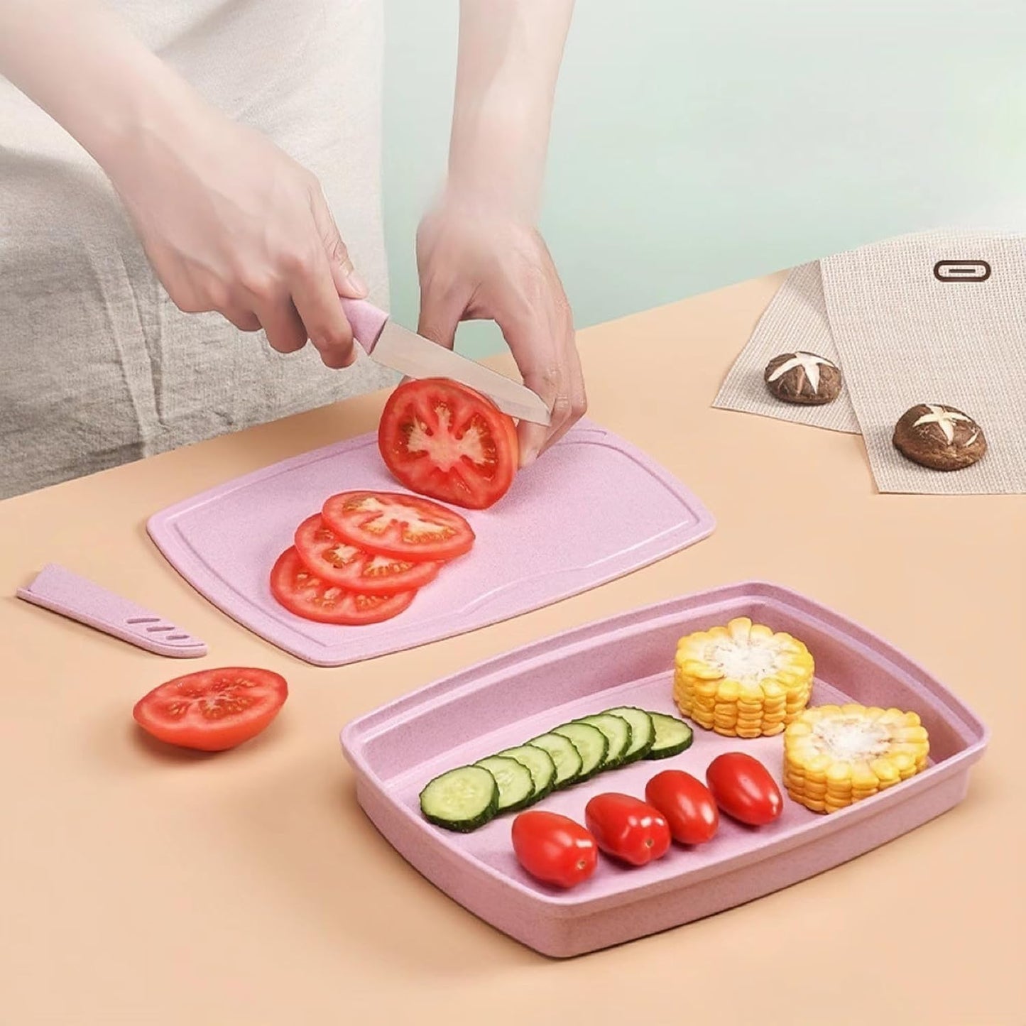 ZeQi 5-in-1 Cutting Board, Knife, Peeler, Scissors and Tray Set/Travel, Camping, Outdoor, Dorms, Small Cutting Boards, BPA Free, Dishwasher Safe, Kitchen Utensils, Gift