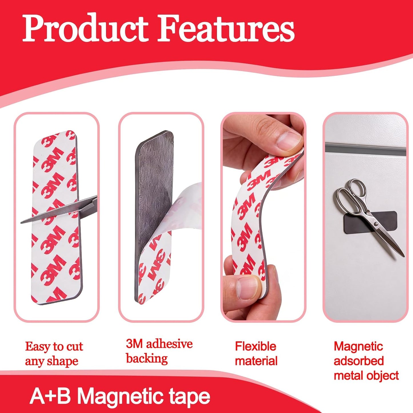 16Pack Magnetic Strip, Magnetic Tape with Adhesive Backing, Magnet Strips Heavy Duty (3" X 1") Strong Adhesive Magnetic Strips for DIY, Fridge, Whiteboard, Crafts, Signs, Cabinet（Right Angle）