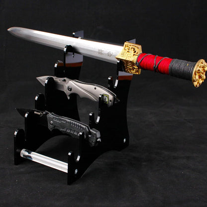 WANLIAN Dagger holder Hunting knife holder Fixed blade knife holder Acrylic tabletop display stand holds 6 knives (Black)