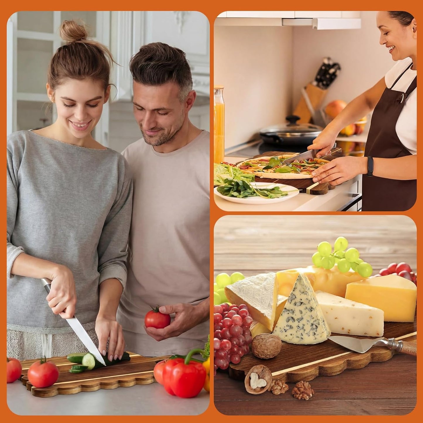 Patelai Wood Scalloped Cutting Board 18.5 Inch Decorative Wooden Charcuterie Board with Handle Engraving Christmas Wedding Engagement Housewarming Gift for Kitchen Display Snacks Cheese Appetizers
