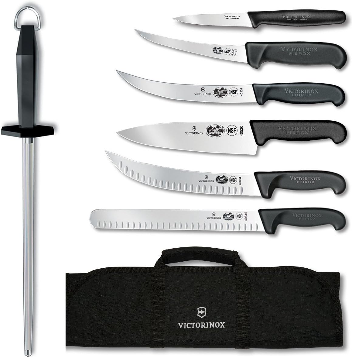Victorinox - Swiss Army Cutlery Fibrox Pro Ultimate Competition BBQ Set, Knife Roll, 8-Piece, Black
