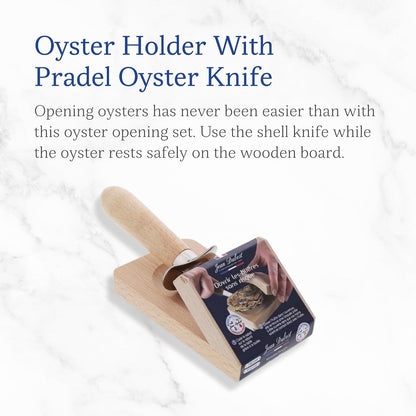 Jean Dubost Oyster Opener, Olive Wood Handle - Rust-Resistant Stainless Steel - Includes Wooden Block - Made in France