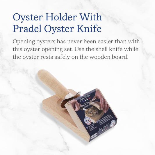 Jean Dubost Oyster Opener, Olive Wood Handle - Rust-Resistant Stainless Steel - Includes Wooden Block - Made in France