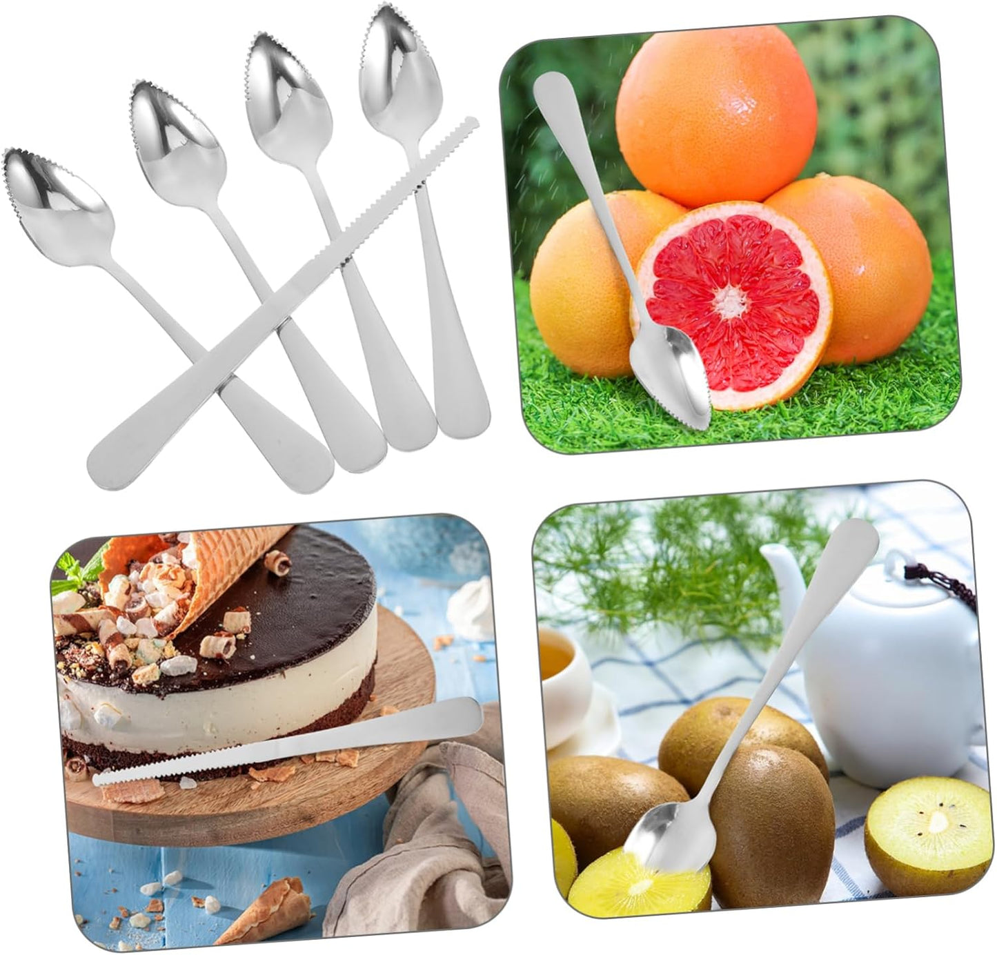 Stainless Steel Fruit Cutting Tools Serrated Edge Spoons Knife for Grapefruit Lemon Salads Pitaya Kitchen Utensils
