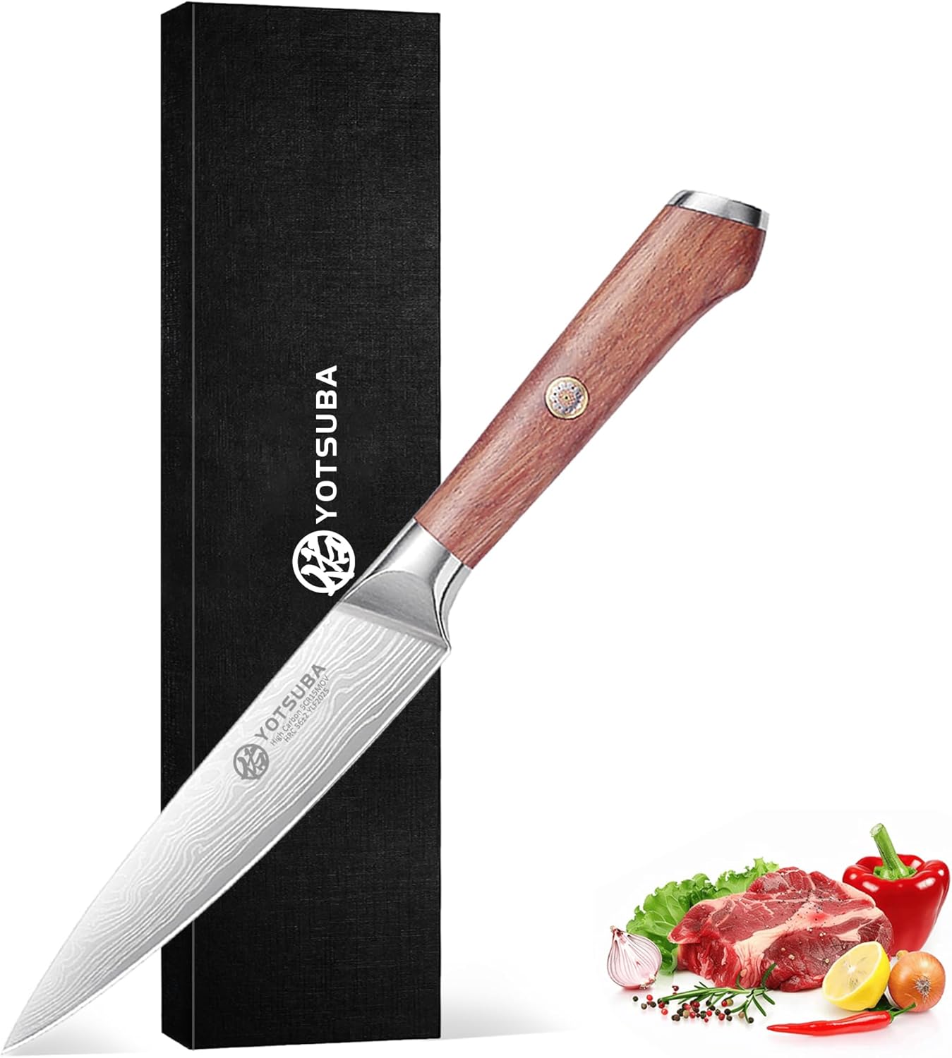 YOTSUBA 3 PCS Japanese Kitchen Knife Set, Razor Sharp High Carbon Stainless Steel Chef Knives with Ergonomic Natural Rosewood Handle, Premium Gift Box for Home & Restaurant Use