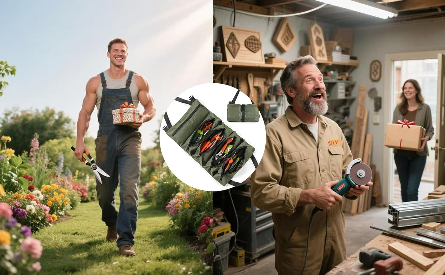 Heavy Duty Roll Up Tool Bag - 5-Pocket Handtools Roll Organizer | Waterproof Tool Pouch Tools Roll Bag for Handheld Convenience | Durable handbag for Men Professional Rolling Handba