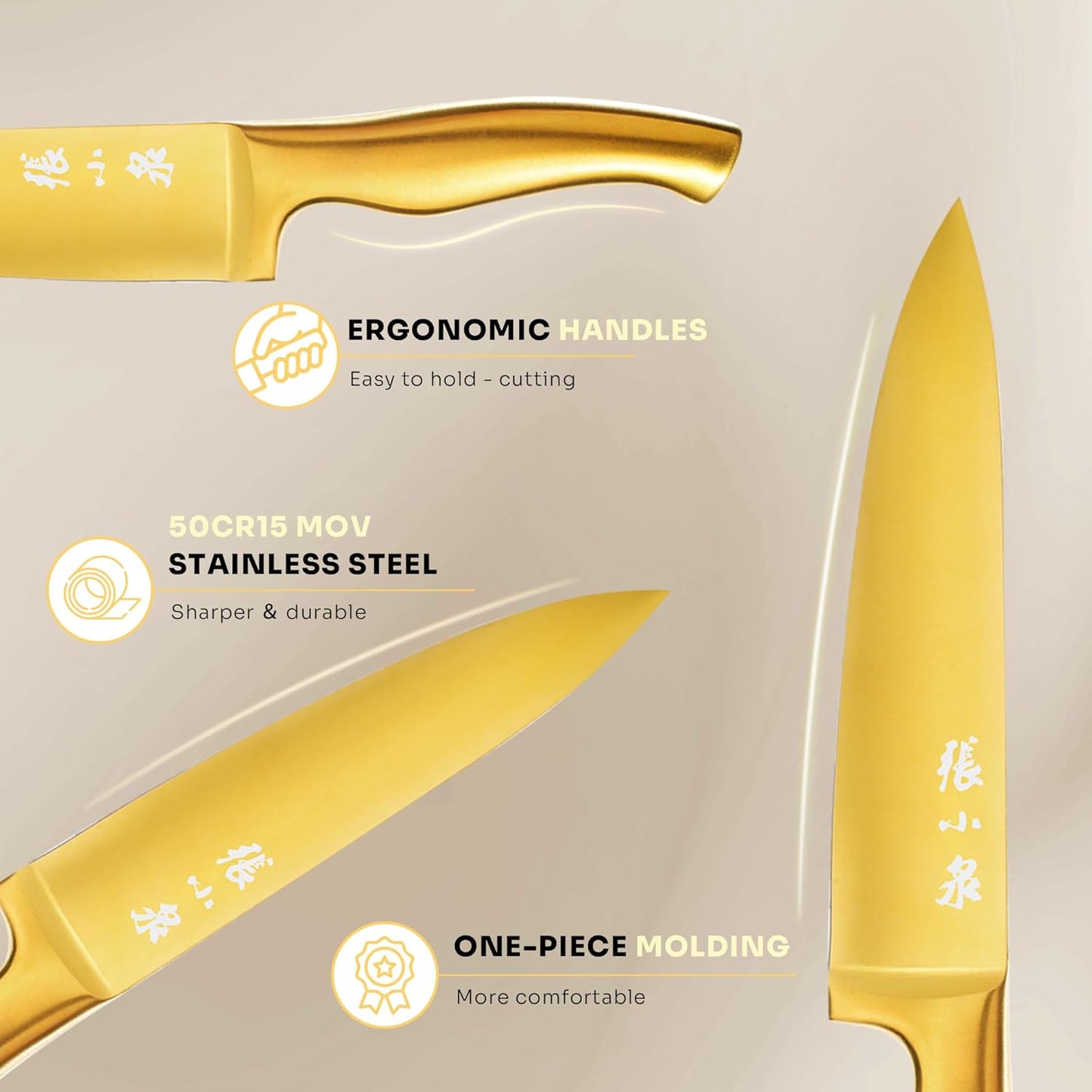 ZHANG XIAO QUAN Knife Set with White Block, High Carbon Stainless Steel Sharp Blades, Built-in Sharpener Kitchen Knife Block Set for Home Cooking