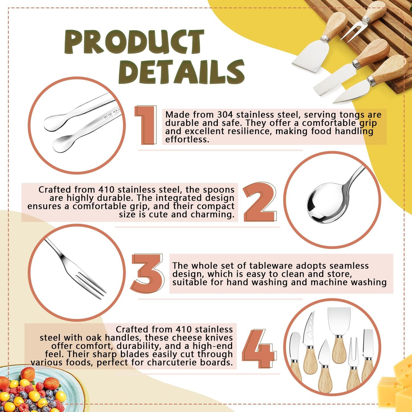 Charcuterie Boards Accessories Gold Charcuterie Utensils Cheese Butter Spreader Knife Set with Wooden Handles Small Serving Tongs Mini Forks and Spoons Flags Toothpick for Party Platter Appetizers