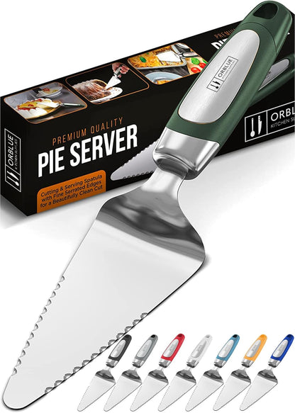 Orblue Pie Server, Essential Kitchen Tool, Serrated on Both Sides, Great for Right or Left Handed Chef, Stainless Steel Flatware , Cake Cutter,White