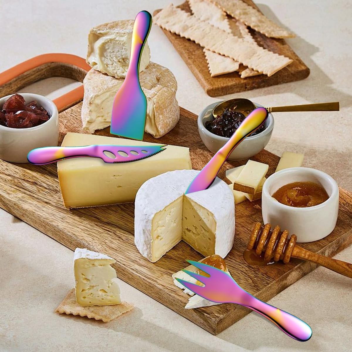 Copper Cheese Knives Set 7 Pieces Stainless Steel Kitchenware Utensils Gadgets 7 Pieces Cheese Knife,Cheese Spreader,Cheese Forks,Cheese Slicer,Cheese Cutter,Butter Knife
