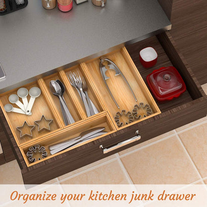 Utensil Organizer Silverware Drawer Organizer - Stackable Bamboo Flatware Caddy Cutlery Holder, Wooden Storage Boxes Tray for Bedroom,Office, Bathroom, Vanity & Garage Tool Organization(9"3"2.5")
