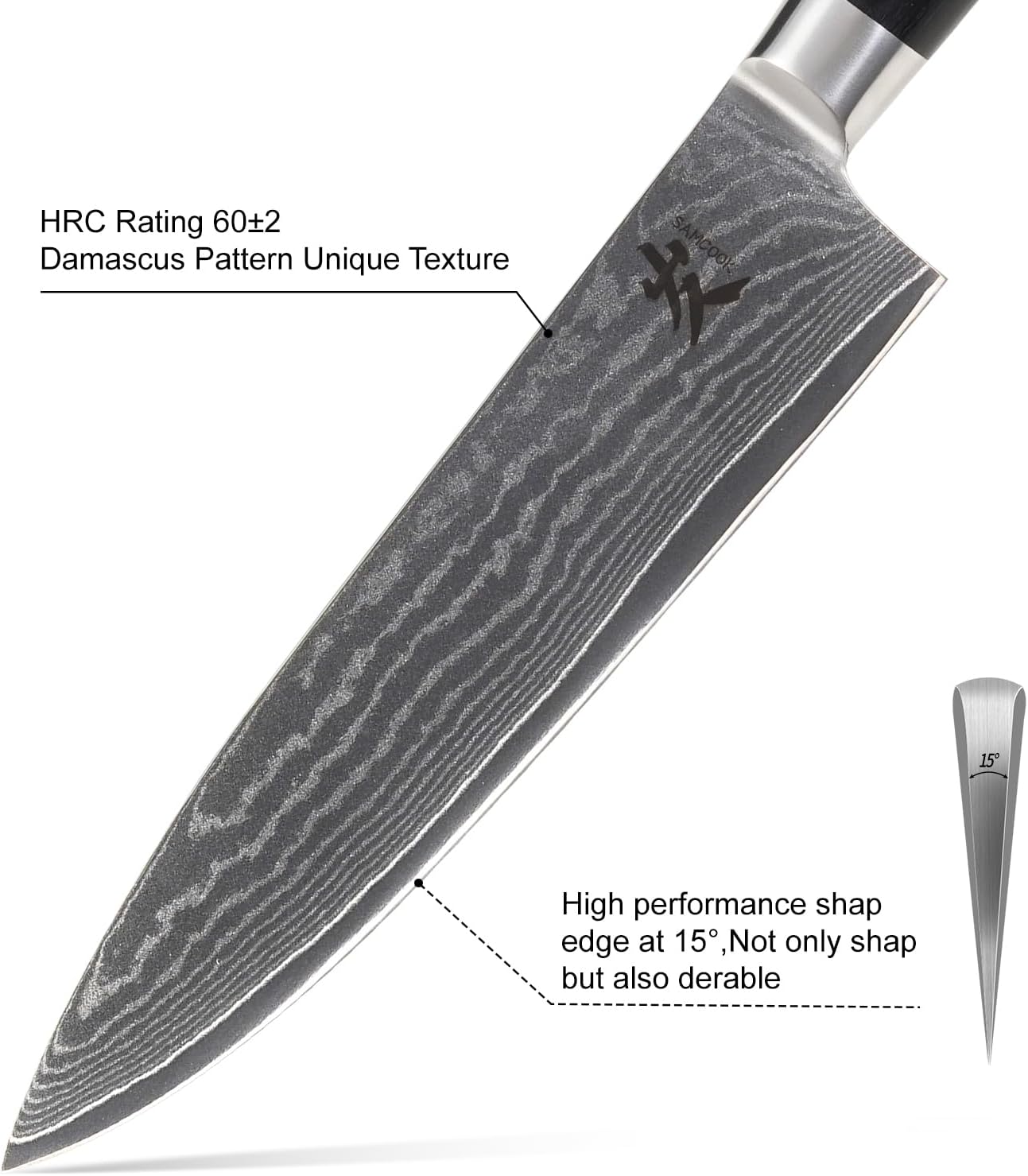 SAMCOOK Chef Knife,8 Inch Professional Sharp Hammered Damascus Knife,Japanese VG-10 High Carbon Stainless Steel Kitchen Gyuto knife,Ergonomic Black Walnut Handle with Premium Gift Box