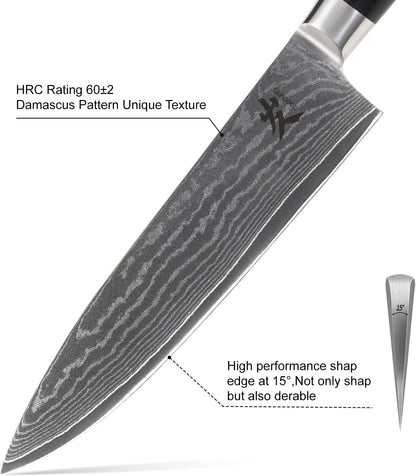 SAMCOOK Chef Knife,8 Inch Professional Sharp Hammered Damascus Knife,Japanese VG-10 High Carbon Stainless Steel Kitchen Gyuto knife,Ergonomic Black Walnut Handle with Premium Gift Box