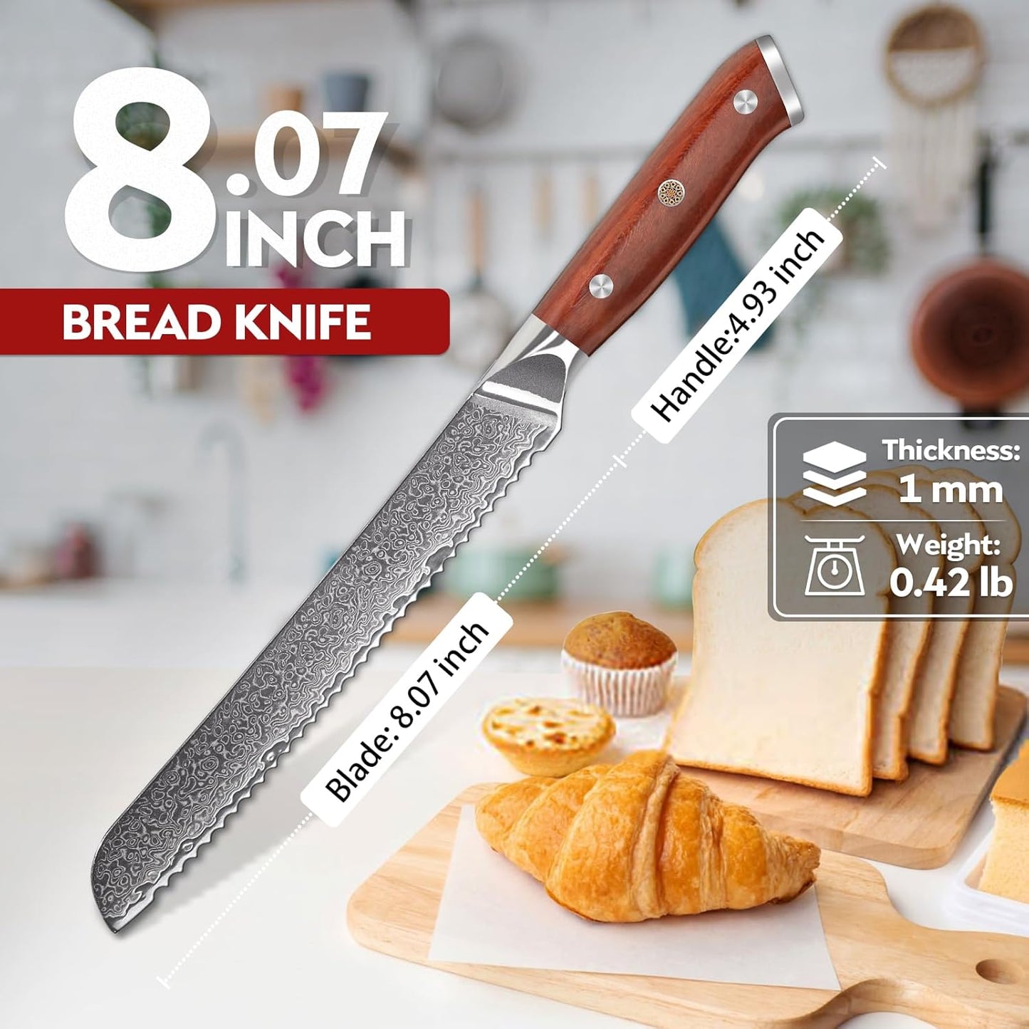 Purple Dragon Damascus Knife Set - 3 PCS Kitchen Knife Set - VG10 Steel Japanese Chef Knives 8 Inch Santoku Knives 7 Inch Paring Knives 5 Inch-Christmas Gift for Men and Women