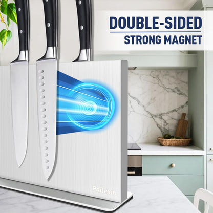Magnetic Knife Block Without Knives—Stainless Steel Double-Sided Magnetic Knife Holder Stand with Strong Magnets, Knife Storage Organizer for Kitchen Counter top