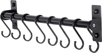 Dseap Kitchen Utensil Holder Hanger, Pot and Pan Rack Wall Mounted, Kitchen Rail with 8 Hooks for Hanging Cooking Utensils, Mugs, Spoons, Wall Mounted, Silver