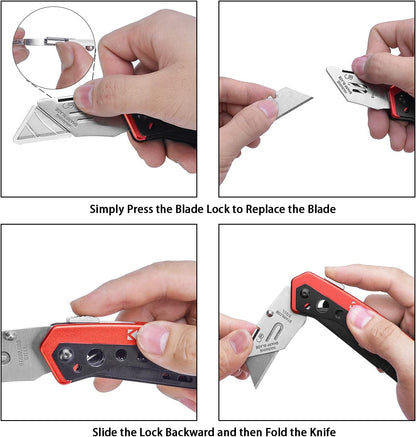 edcfans Folding Utility Knife Box Cutter with 5 Razor Blades, Pocket Utility Knives, Screwdriver, Saw, Lock Design, Clip and Holder for Belt, EDC Heavy Duty Work Knifes, Fathers Day Dad Gifts for Papa
