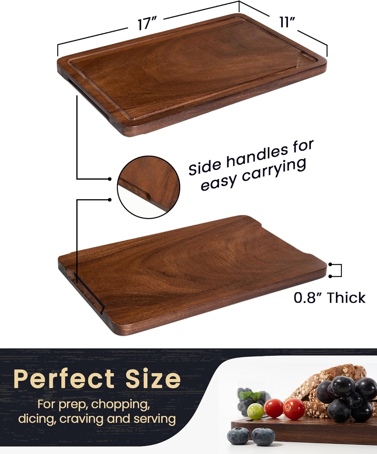 Axeman Walnut Wood Cutting Board with Juice Groove for Kitchen Countertop, Tick American Black-Walnut Wooden Chopping Board Charcuterie Board Butcher Block for Meat Vegetables, 16x10 inch