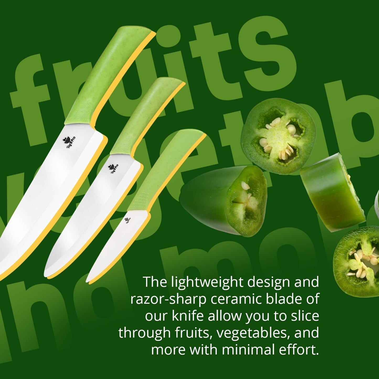 Ceramic Knife Set with Ergonomic Handle, Non-Reactive and Professional Chopping Knife Featuring Sharp, Rust-Proof Blades for Cutting Vegetables & Fruits, Durable Ceramic Kitchen Knives Set 6” & 4”