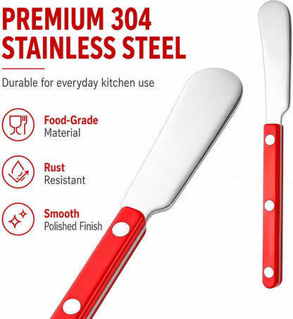 4PCS Stainless Steel Butter Knives Set: 6.3 Inch Cheese Spreader 304 Stainless Steel with Ergonomic Handle for Cheese, Butter & Jam (green)