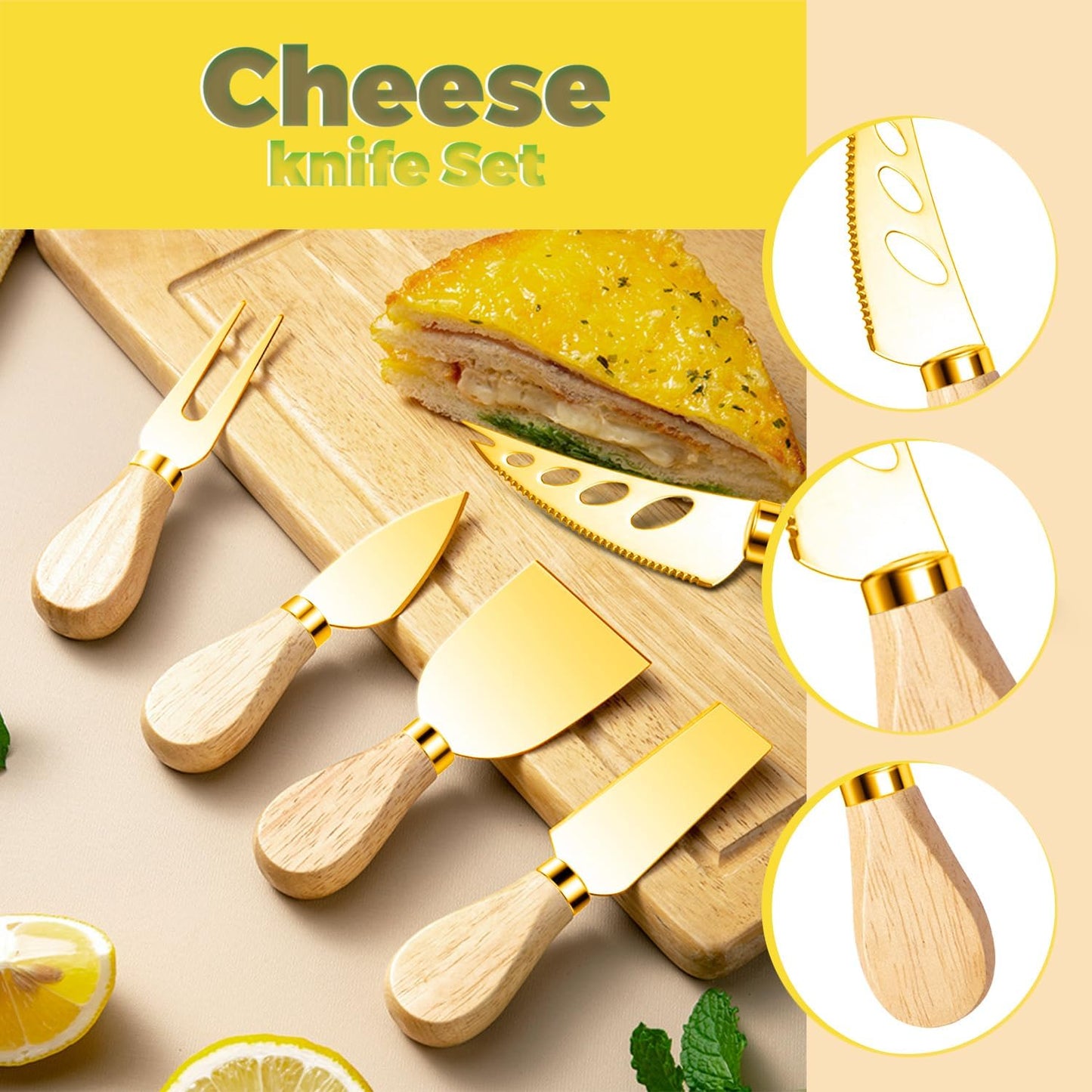 Charcuterie Boards Accessories Gold Charcuterie Utensils Cheese Butter Spreader Knife Set with Wooden Handles Small Serving Tongs Mini Forks and Spoons Flags Toothpick for Party Platter Appetizers