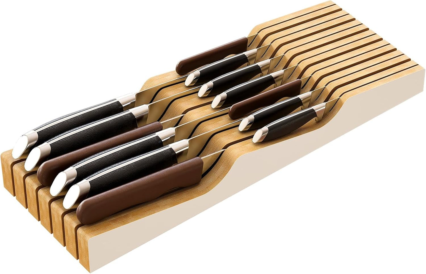 Knife Drawer Organizer Insert, Bamboo Wood Knife Holder, Knife Block Holds Up To 11 Knives