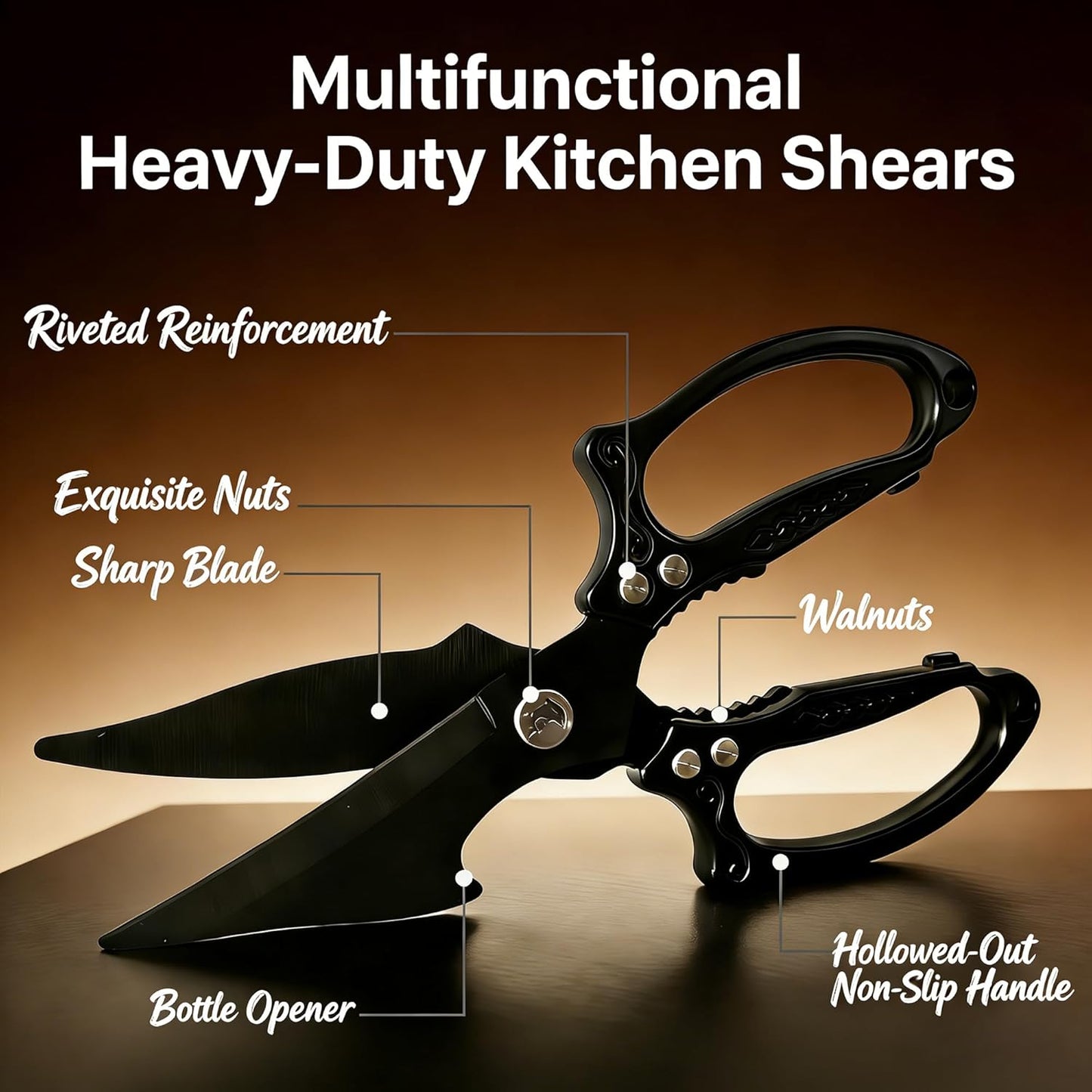 Multifunctional Heavy-Duty Kitchen Shears, Japanese Stainless Steel Kitchen Scissors, Ultra Sharp Poultry Shears for Chicken, Meat, Vegetables, Nut Cracker Opener (Silver)