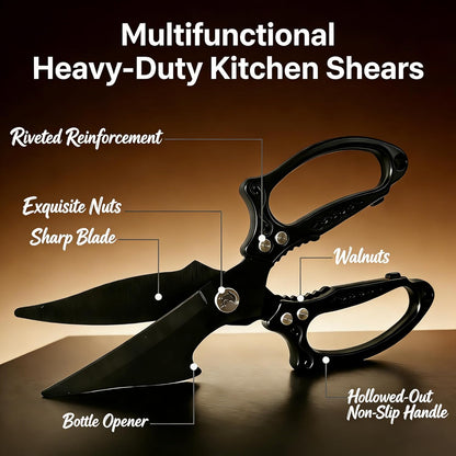 Multifunctional Heavy-Duty Kitchen Shears, Japanese Stainless Steel Kitchen Scissors, Ultra Sharp Poultry Shears for Chicken, Meat, Vegetables, Nut Cracker Opener (Silver)