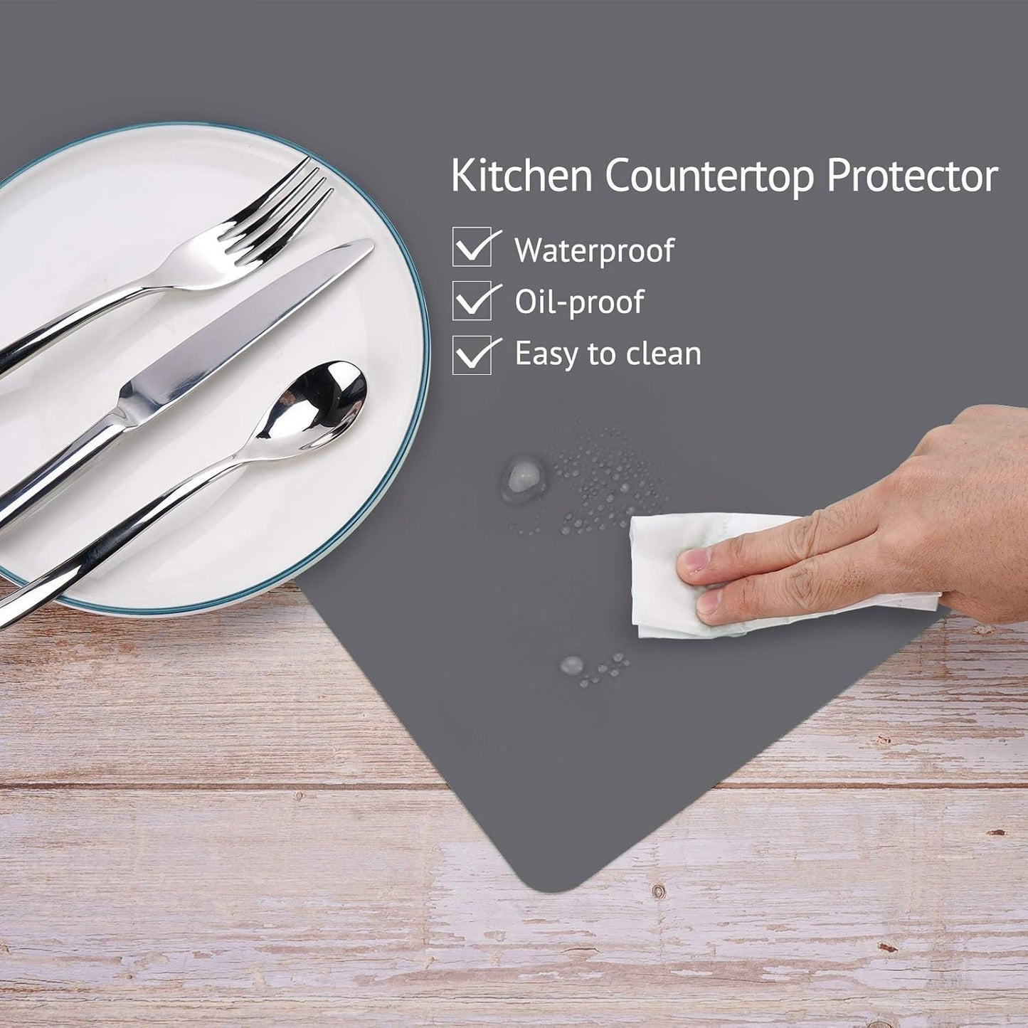 Gartful 25“x17”x0.03“ Silicone Mats for Kitchen Counter, Large Silicone Countertop Protector, Nonskid Heat Resistant Desk Saver Pad, Multipurpose Mat, Placemat, Dark Gray