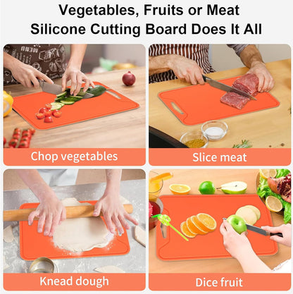 Silicone Cutting Boards for Kitchen 11.8''x 8.6'', BPA Free Flexible Cutting Board Cutting Mat for Meat, Vegetables and Fruit, Cutting Boards for Kitchen Dishwasher Safe