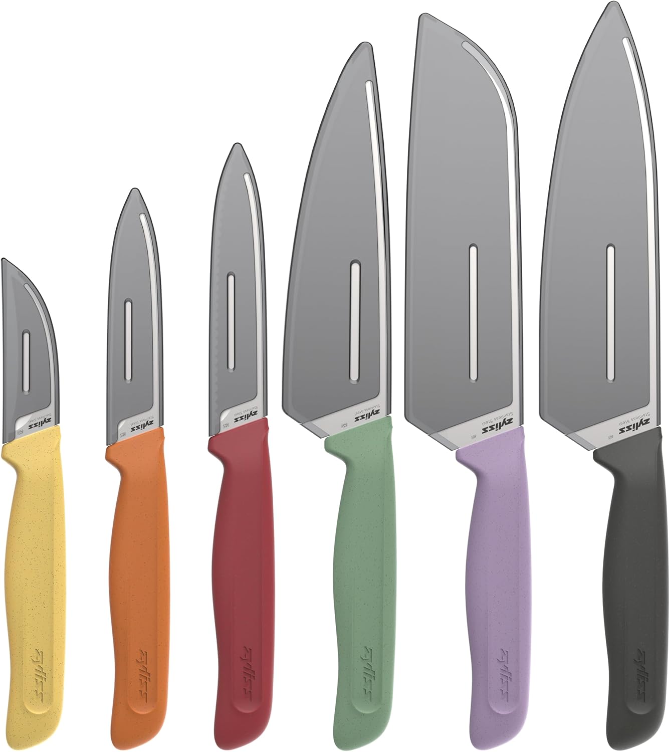 Zyliss Classic 6 Piece Knife Set, Chef Santoku Utility Paring Serrated & Peeling Knives, Stainless Steel 15° Hollow-Ground Blades, Ergonomic Wheat Straw Handles