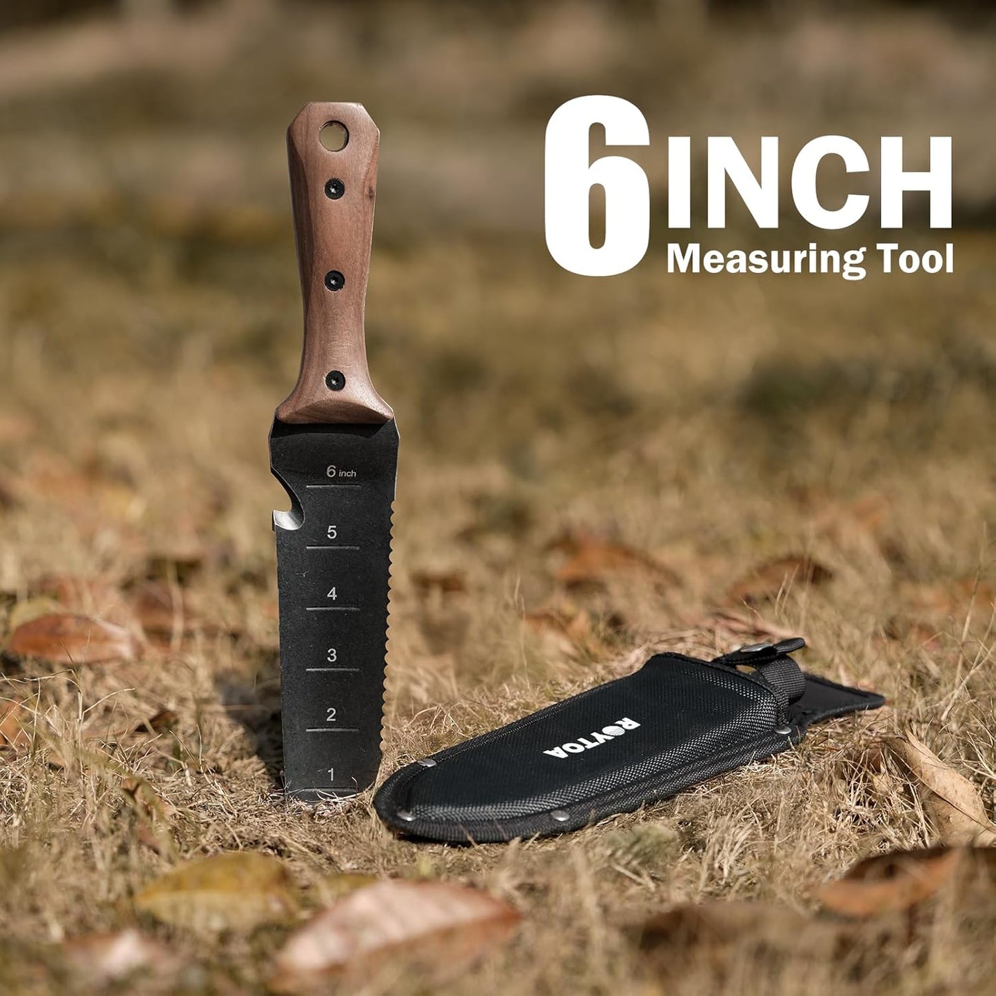ROYTOA Hori Hori Garden Knife, Garden Tools with Sheath for Weeding,Planting,Digging, 7" Stainless Steel Blade with Cutting Edge, Full-Tang Wood Handle with Hanging Hole