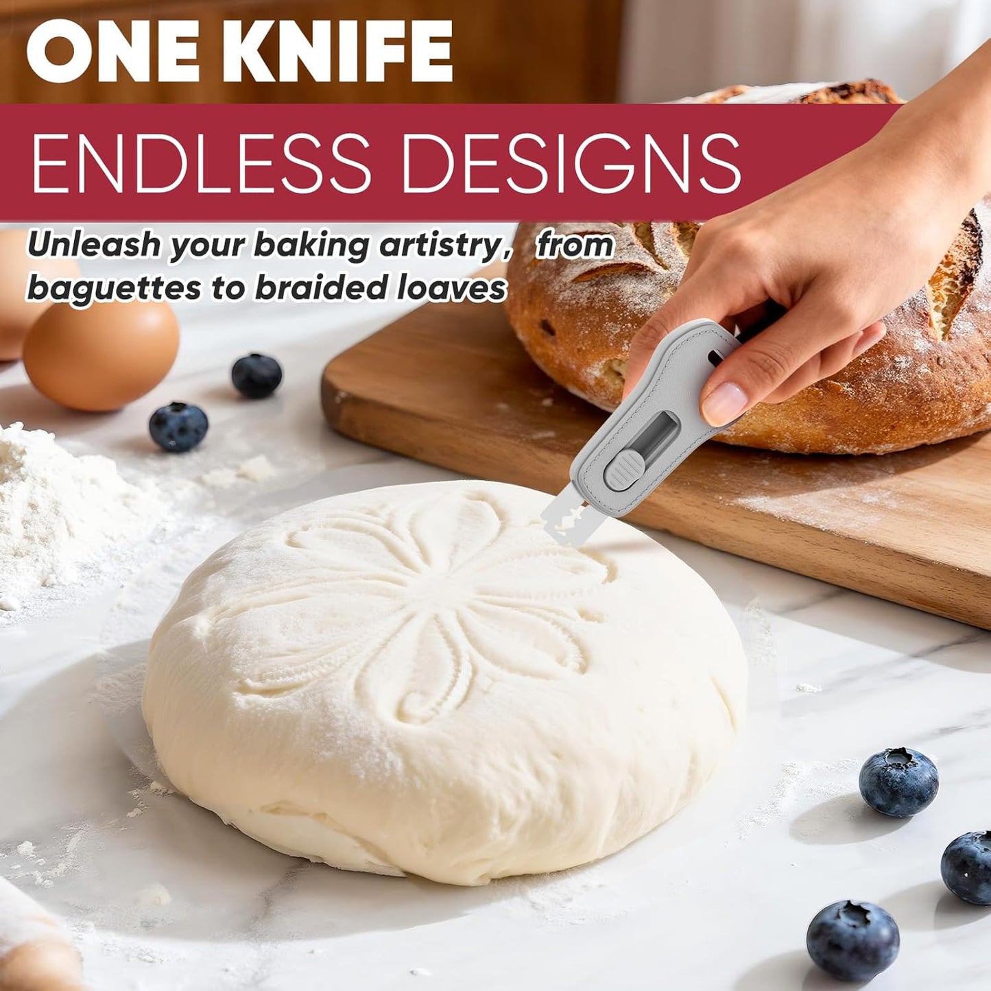 24SHEN Bread Lame, Sourdough Scoring Tool with Extractable & Magnetic, Sour Dough Tools Sourdough Cutter for Homemade Bread Making, Scoring Knife Include 5 Razor Blades-Beige