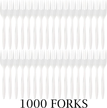 PLASTICPRO Cutlery Plastic Knives Medium Weight Disposable Silverware White (1000 Count)