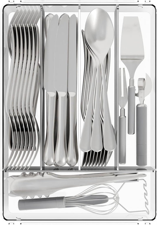 Yieach Clear Small Silverware Organizer 9 inch Wide for Kitchen Drawers,BPA Free Silverware Trays and Plastic Silverware Dividers & Holder,Utensil and Flatware Drawer Organizer Suitable for Fork,Spoon