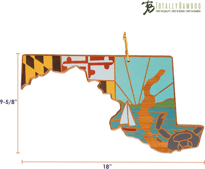 Totally Bamboo North Carolina State Shaped Cutting Board and Charcuterie Serving Platter with Artwork by Summer Stokes, Includes Hang Tie for Wall Display 18" x 8" x 5/8" - Colors B