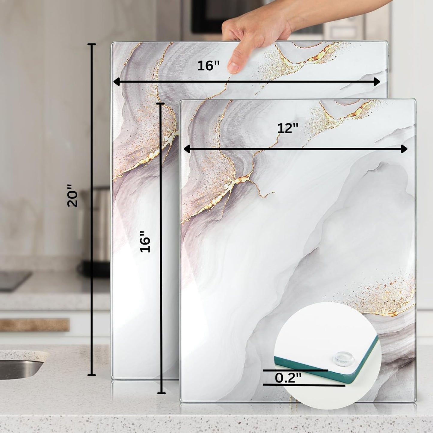 Kitchenville Glass Cutting Board 20”x16”: Tempered Glass Kitchen Counter Protector - Durable- Scratch-Resistant, Heat-Proof - Clear Design